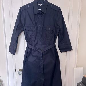 Navy Tabi 100% Cotton Midi Button Down Shirt Dress with Belt